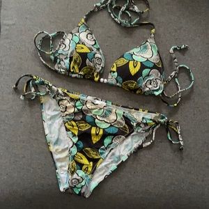 Little String Bikini, teal green black print